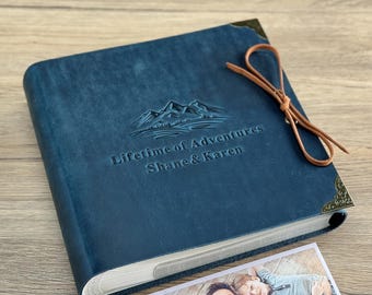 Custom Engraved Leather Photo Album | Couple's Adventure Memory Book, Scrapbook for Travel & Anniversary