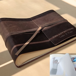 Personalized Leather Photo Album with glassine interleaf,  Custom Traditional Album, Vintage style Album, Our Adventure Book
