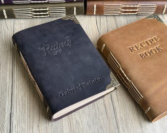 Leather Recipe Book, Personalized Cookbook, Blank Recipe Book to Write in Your Own Recipes, with Journaling Prompts about the Chef.