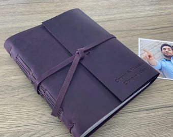 Gepersonaliseerd leren fotoalbum met hoezen, jubileumcadeau, 200 foto's van 4 x 6