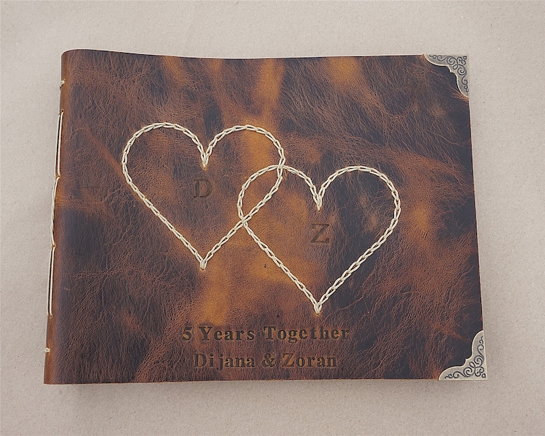 Personalized Leather Bound Photo Album Brown Leather Wedding Etsy