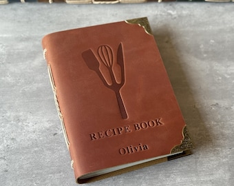 Personalized Recipe Book Blank Custom Genuine Leather Cookbook - Family Recipe Journal