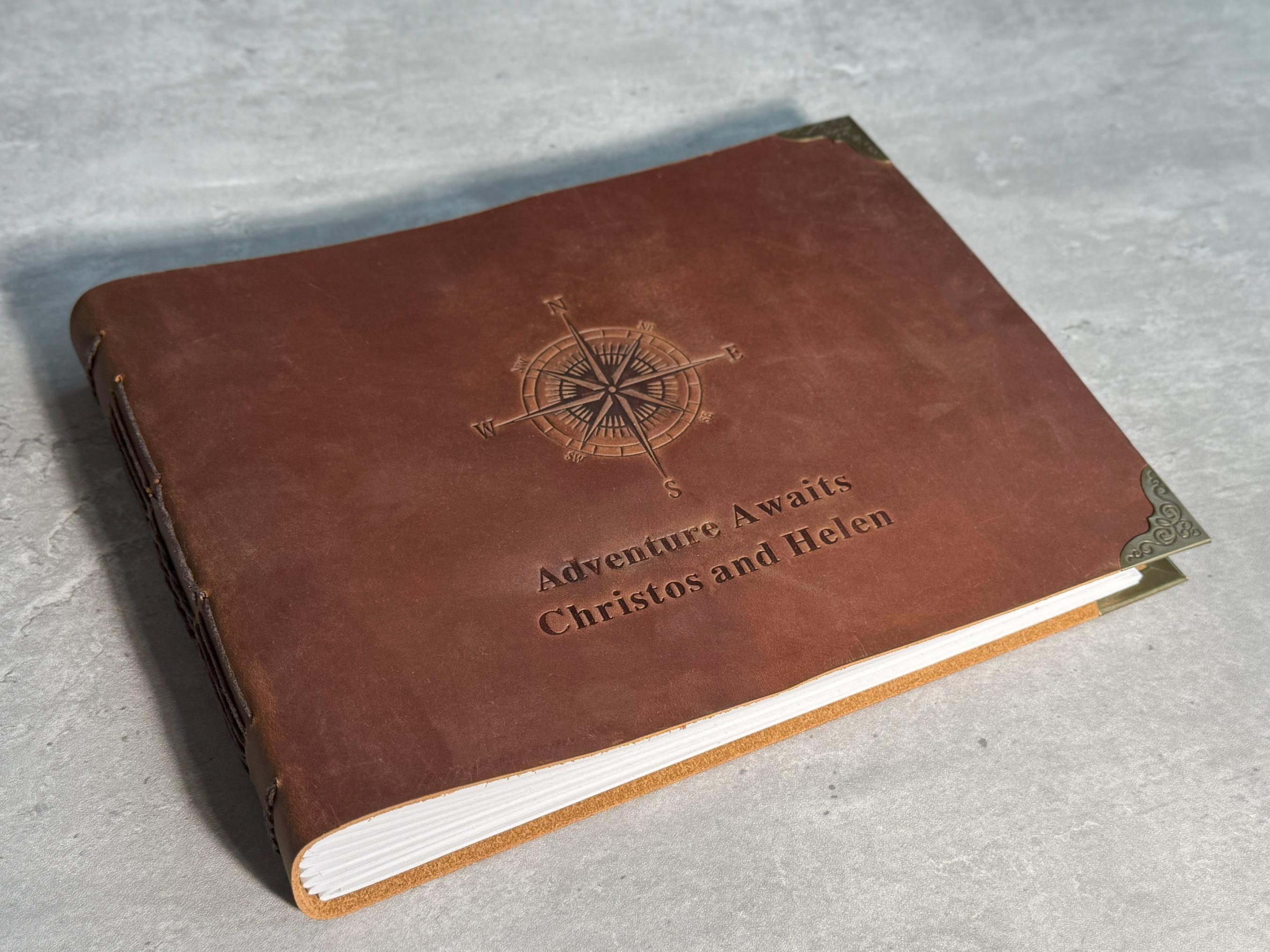 Personalized Leather Photo Album, Handmade Scrapbook Album,  Compass Our Adventure Book, Travel Album, Wedding  Guestbook, Gift for him her