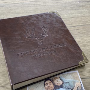 Hunting Photo Album with Personalized Name, Fishing Photo Scrapbook, Handmade Album with Sleeves, For 100/200/300 4x6 photos, More colors