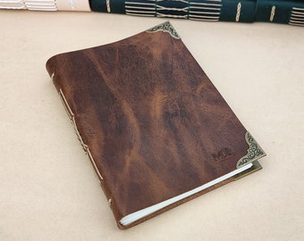 Genuine Leather Journal, Customized Leather Notebook, Leather Bound Vintage style Journal Notebook, Custom Recipe Book, Personalized Gift