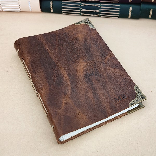 Echt lederen dagboek, aangepaste lederen notebook, leer gebonden vintage stijl journal notebook, aangepaste recept boek, gepersonaliseerde gift