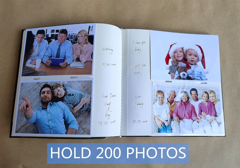 Glisser dans lalbum photo, album personnalisé en cuir véritable, album photo personnalisé avec pochettes, pour 100-300 photos 4x6 ou 5x7 image 6