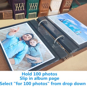 Glisser dans lalbum photo, Album en cuir personnalisé avec pochettes, Album photo de poche pour photos 4x6, Livre photo en classeur de cuir, Album rechargeable image 7