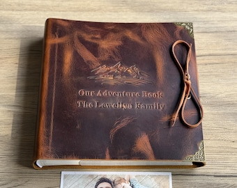 Our Adventure Book, Personalized Leather Photo Album or Adventure Journal, Custom Anniversary Gift