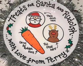 Santa and Rudolph Treat Plate Christmas Eve Personalised