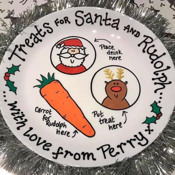 Santa and Rudolph Treat Plate Christmas Eve Personalised