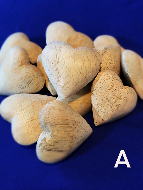 Hand Carved Wooden Hearts | Jempinis or Albasia | DIY Craft Hearts | 2"