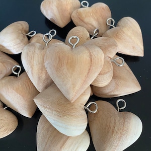 Mini 2 1/4&quot; Hand carved Wooden Hearts with hanging hook(DIY ver.) | 3D Heart | Ornament Heart |  Wedding Heart| love | gift for her him kids