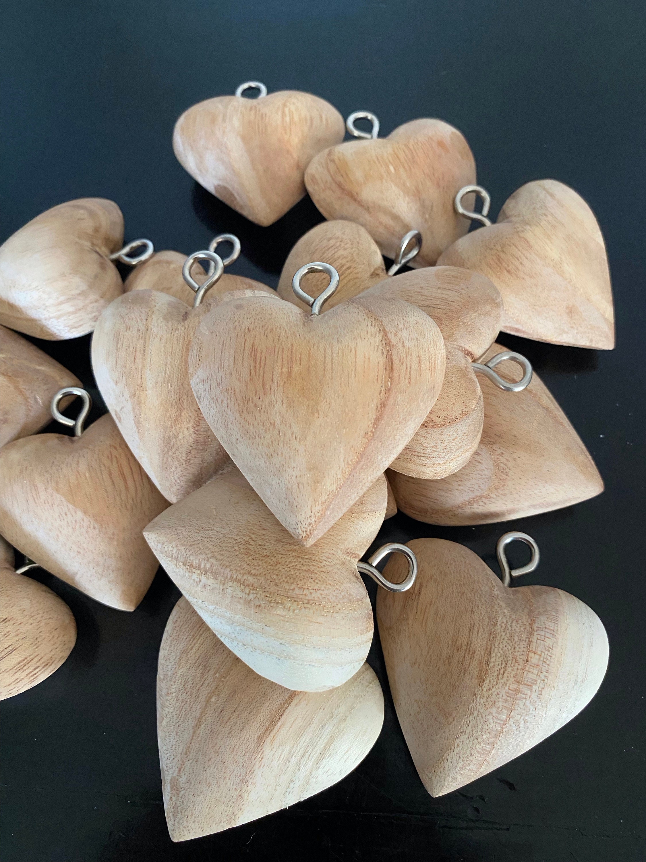 Mini 2 1/4" Hand carved Wooden Hearts with hanging hook(DIY ver.) | 3D Heart | Ornament Heart |  Wedding Heart| love | gift for her him kids