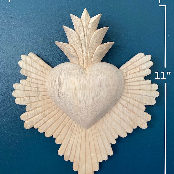 Hand carved Wooden Heart (DIY ver.) | Winged Heart | Sacred Heart | Flaming Heart