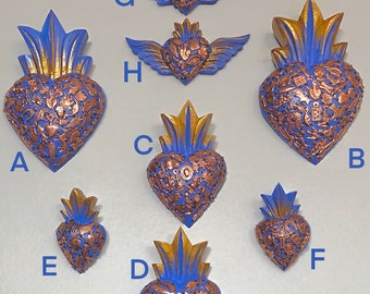 Hand-Carved Wooden Milagros Heart: Pacific Blue Sacred Heart Charm