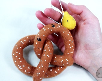 Novelty Pretzel Plush Charm, salt, pretzel, mustard, food plush, pretzel plush, unique gift, novelty gift, food plushie gift, phone charm