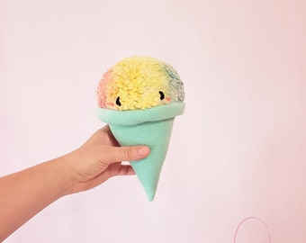 Cono de nieve de peluche novedoso, cono helado, peluche, hielo, azul, peluche, arcoíris, rosa, amarillo, peluche, almohada