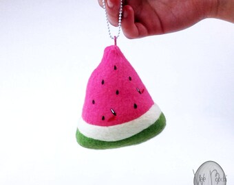 Watermelon Fruit Charm Plush, plush, novelty fruit  charm, novelty keychain, watermelon keychain, watermelon charm, backpack, pink, green