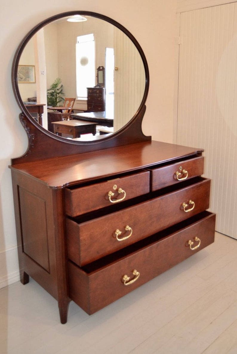 Antique Cherry Dresser with Oval Mirror Etsy