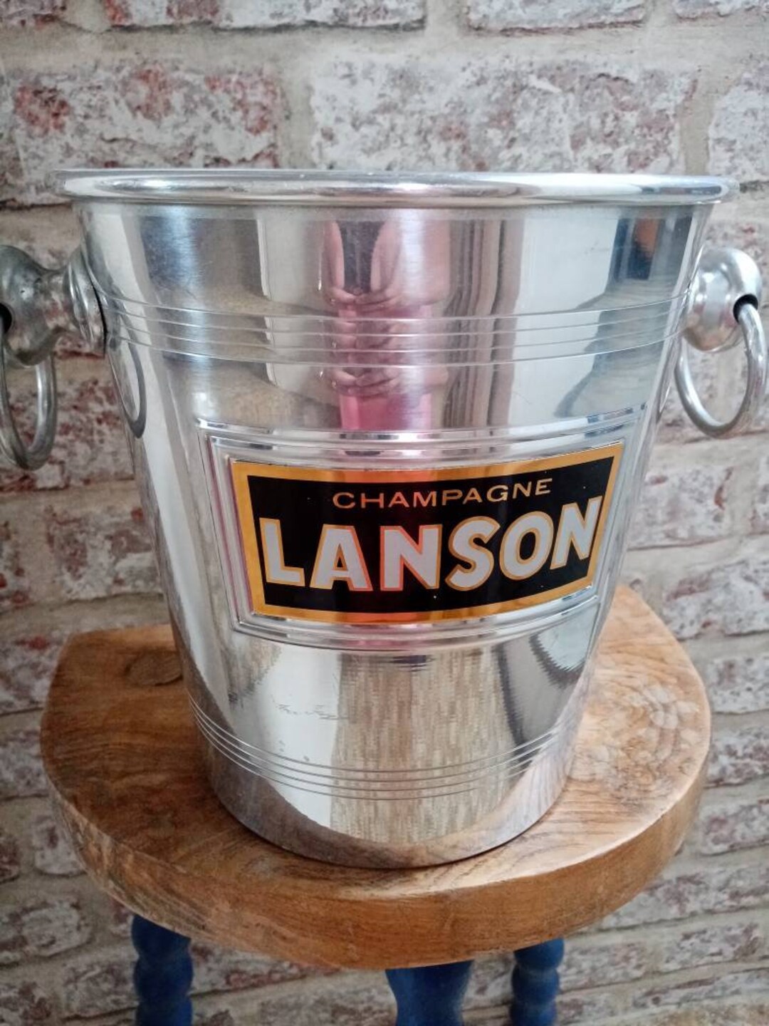 Lanson Champagne Bucket Ice Bucket Cooler in Steel Coloured Silver With