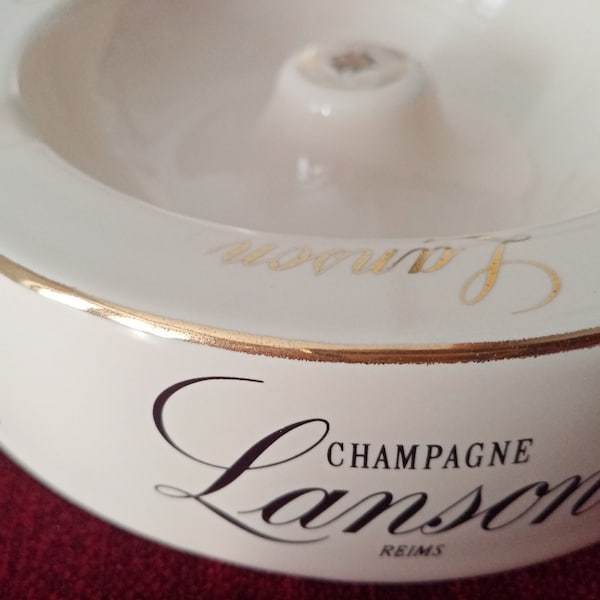 Lanson black label french champagne cream ceramic and gold ashtray with Lanson cross logo