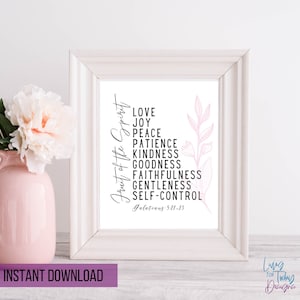 Christian Wall Art,Fruits Of The Spirit Printable Wall Art,Galatians 5:22-23,Scripture Print Download,Christian Decor,Horizontal Bible Verse