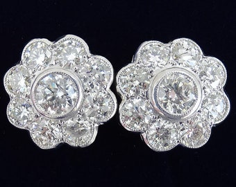 Fabulous art deco platinum 3.30ct diamond daisy vintage antique cluster earrings