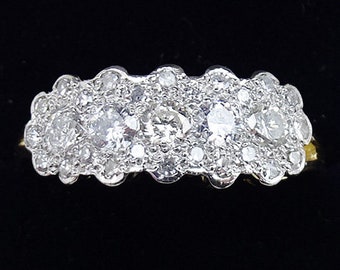 Gorgeous art deco 18ct and 18k white gold 1.12ct diamond multiple cluster vintage antique ring