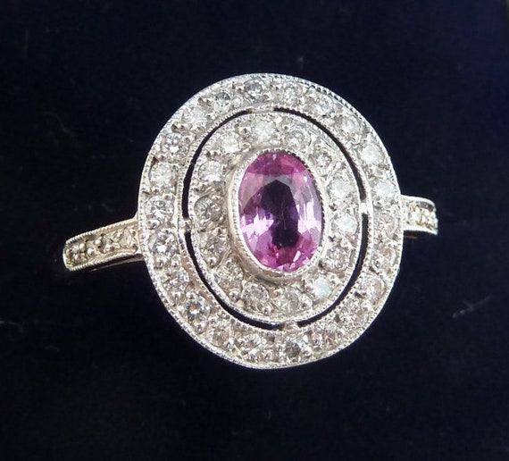 Gorgeous 18ct 18k white gold art deco 0.70ct pink… - image 5