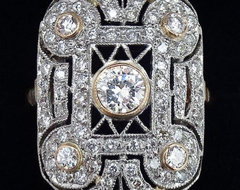 Gorgeous art deco 18ct gold and platinum 2.27ct elongated diamond vintage antique cluster ring