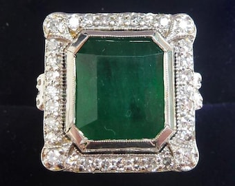 Gorgeous 18ct 18k white gold 5.50ct emerald and diamond vintage antique cluster ring
