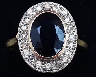 Gorgeous art deco 18ct and 18k white gold 2.10ct sapphire and diamond vintage antique cluster ring