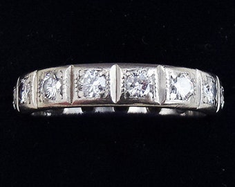 Gorgeous art deco 18ct 18k white gold 0.75ct diamond eternity vintage antique ring size M1/2
