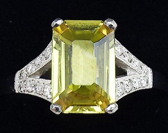 Gorgeous art deco platinum 2ct yellow sapphire and diamond vintage antique cluster ring