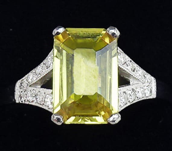 Gorgeous art deco platinum 2ct yellow sapphire an… - image 1