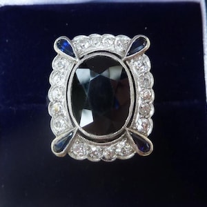 Wonderful all platinum art deco 7.50ct sapphire and diamond cluster vintage antique ring