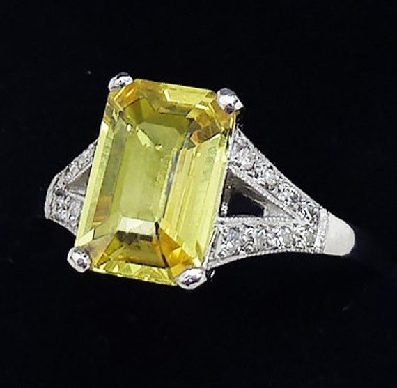 Gorgeous art deco platinum 2ct yellow sapphire an… - image 2