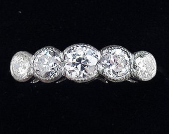 Gorgeous art deco platinum 0.80ct diamond five stone vintage antique ring