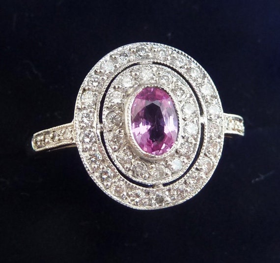 Gorgeous 18ct 18k white gold art deco 0.70ct pink… - image 2