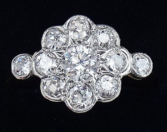 Gorgeous art deco 18ct and white gold 1.24ct old cut diamond daisy vintage antique cluster ring