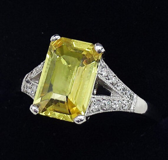 Gorgeous art deco platinum 2ct yellow sapphire an… - image 6