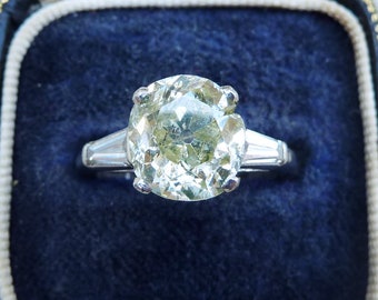 Beeindruckende Art-deco-Platin 3,95 ct Diamant Solitär Verlobungsring alt und Baguette schneiden Vintage antiquen-ring