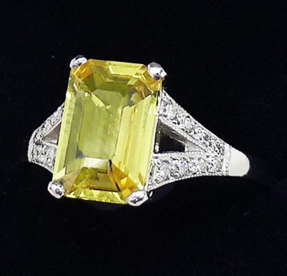 Gorgeous art deco platinum 2ct yellow sapphire an… - image 4