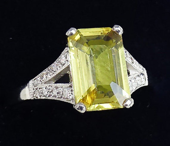 Gorgeous art deco platinum 2ct yellow sapphire an… - image 3