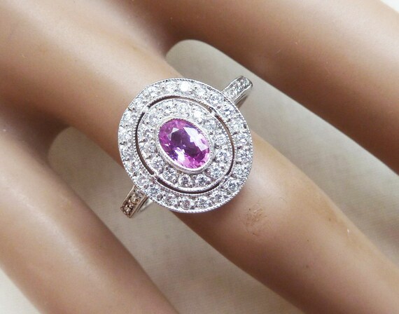 Gorgeous 18ct 18k white gold art deco 0.70ct pink… - image 8