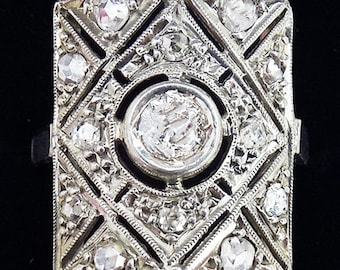 Beautiful art deco platinum 0.65ct diamond cluster vintage antique panel ring