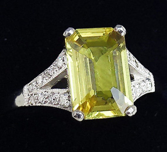 Gorgeous art deco platinum 2ct yellow sapphire an… - image 5