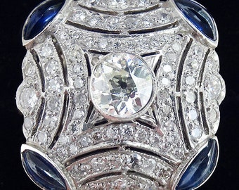 Stunning art deco 18ct rose gold and platinum sapphire and diamond vintage antique cluster ring