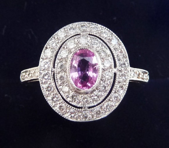 Gorgeous 18ct 18k white gold art deco 0.70ct pink… - image 1